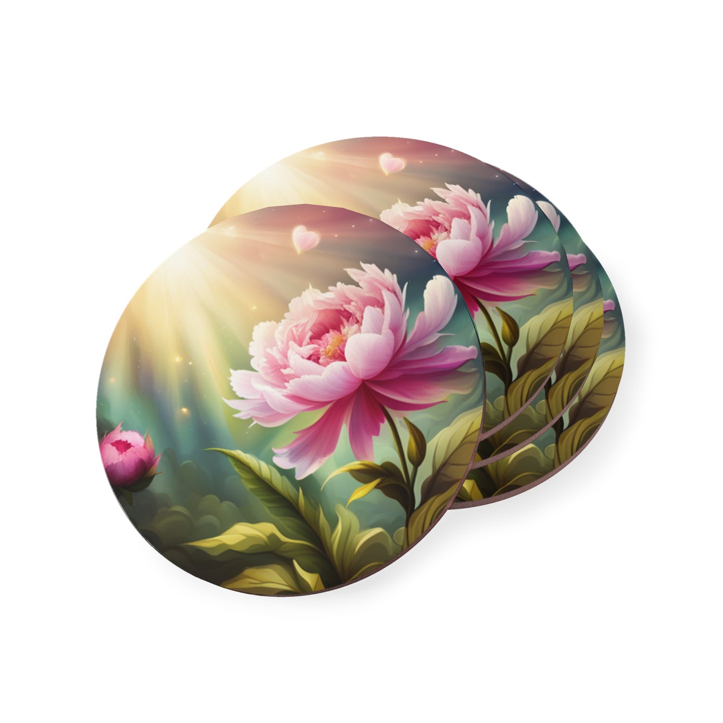 Peony flower Coasters, single or set of 4, round, Shipped form Australia/NZ