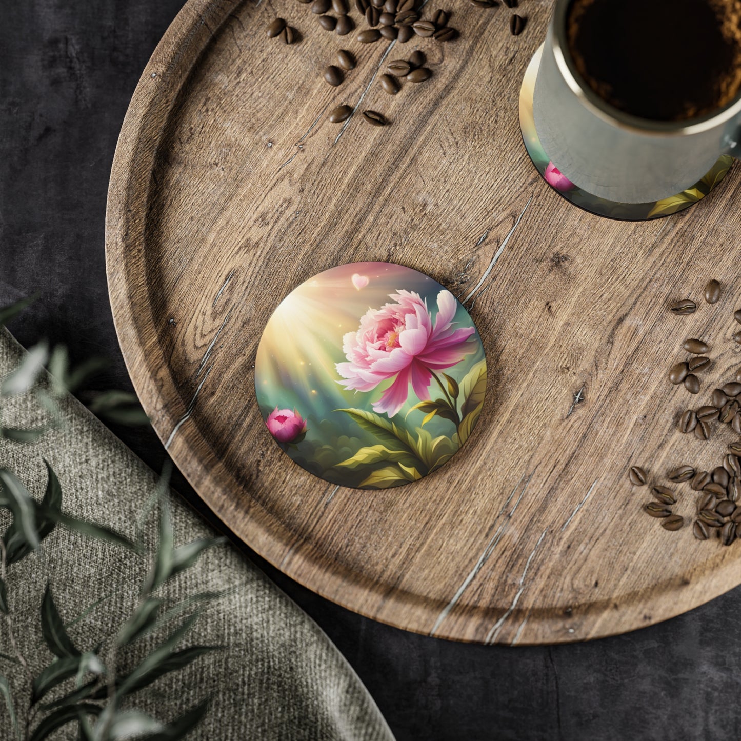 Peony flower Coasters, single or set of 4, round, Shipped form Australia/NZ