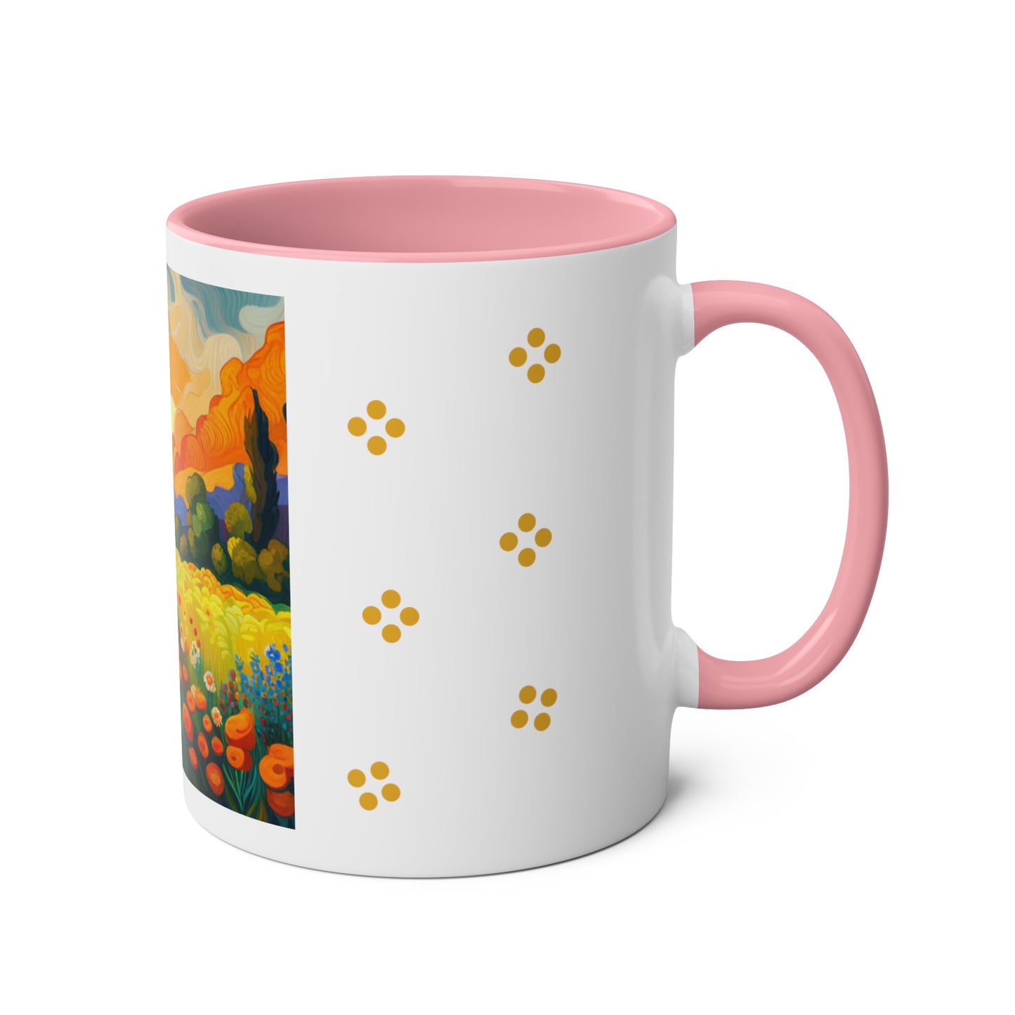 Drink up buttercup Two-Tone Coffee Mugs, 11oz, choice of 3 colours, refreshing, flowers, tea, hot drink, unisex, UK