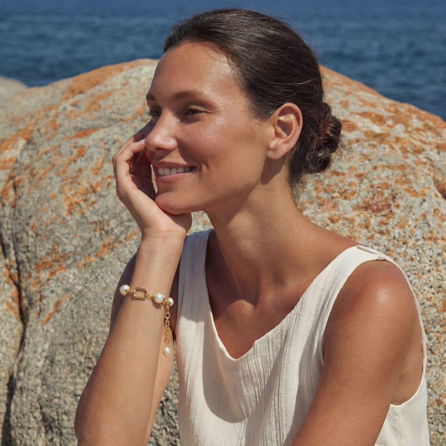 Golden Pearl Chain Bracelet