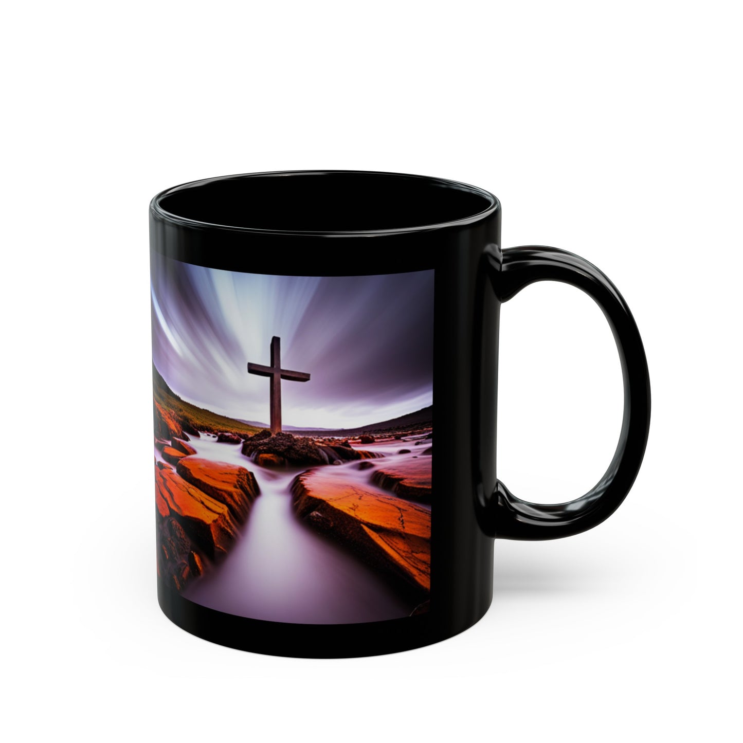 God couldn't be everywhere so he created mothers Black Mug 11oz, mom, god, special, cross, gift, present, coffee mug, love