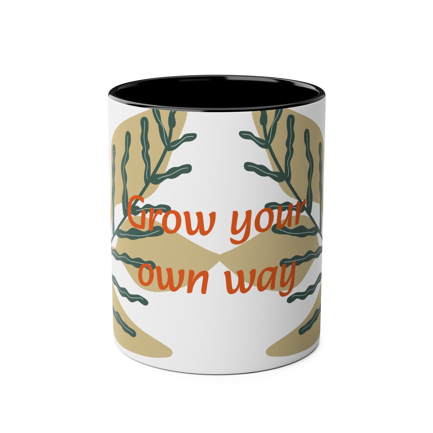 Grow your own way Two-Tone Coffee Mugs, 11oz, Uk, pink, yellow, green, blue, black, plant, grow, leaf, unisex, him, her, gift, present