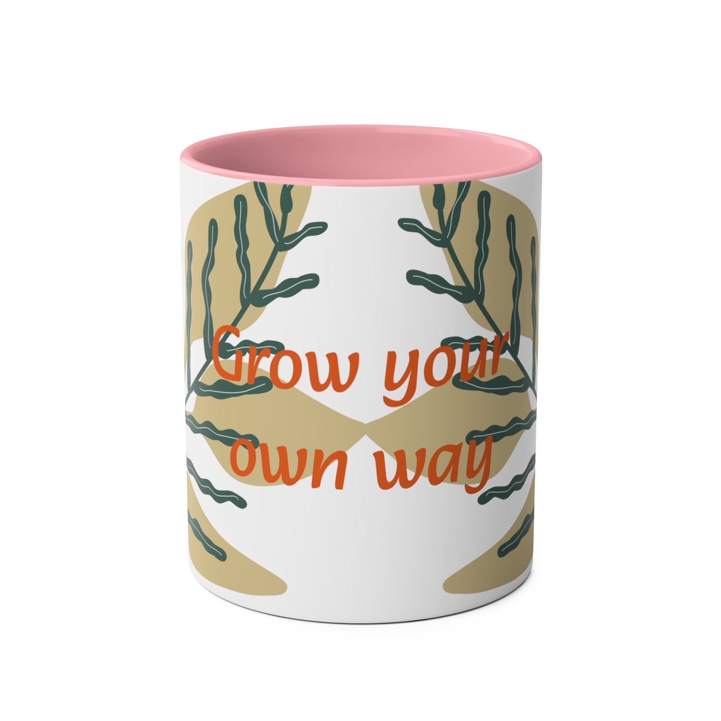 Grow your own way Two-Tone Coffee Mugs, 11oz, Uk, pink, yellow, green, blue, black, plant, grow, leaf, unisex, him, her, gift, present