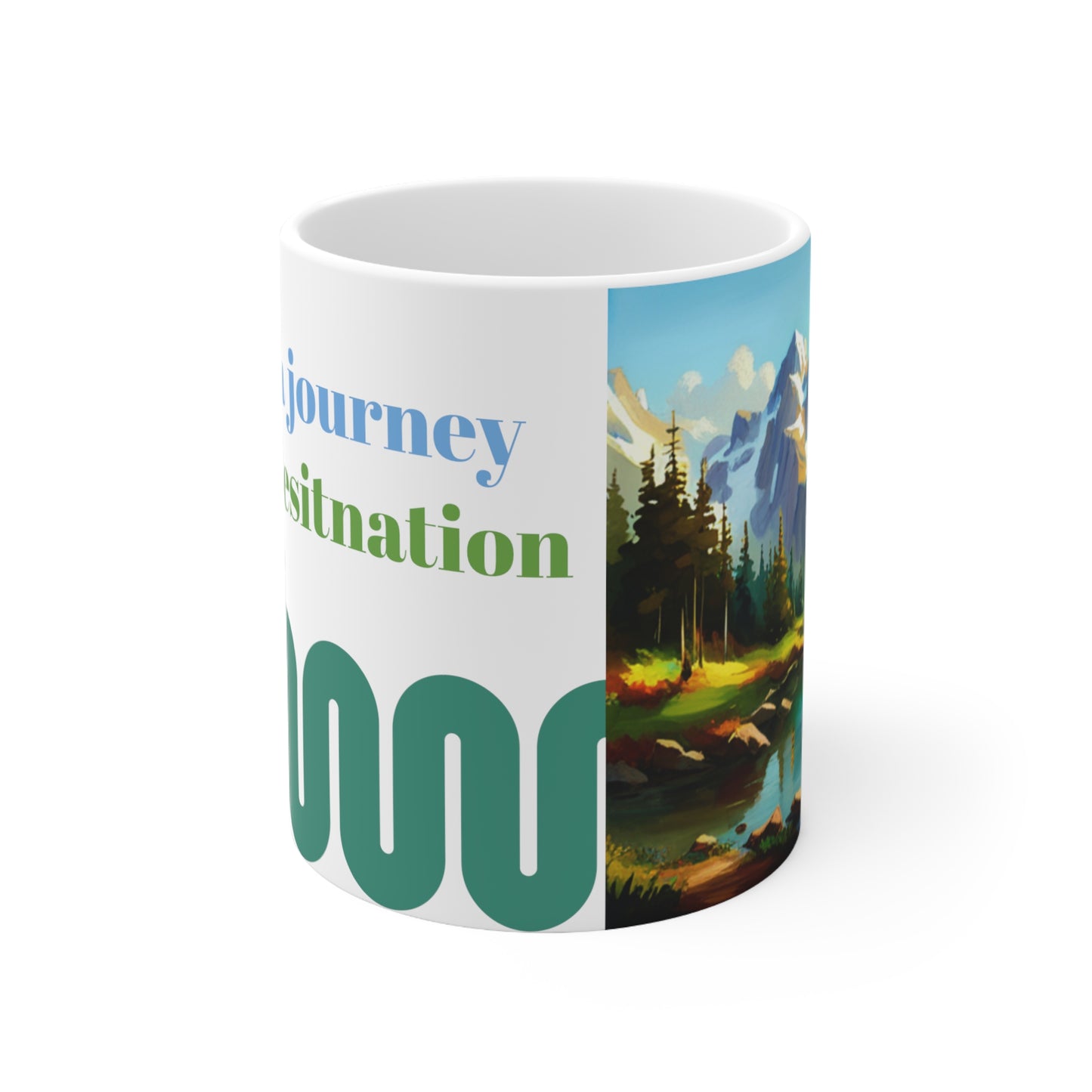 Life is a journey not a destination, White Ceramic Mug, 11oz, UK, US, AUS, coffee, green, blue, unisex, gift for everyone, him, her