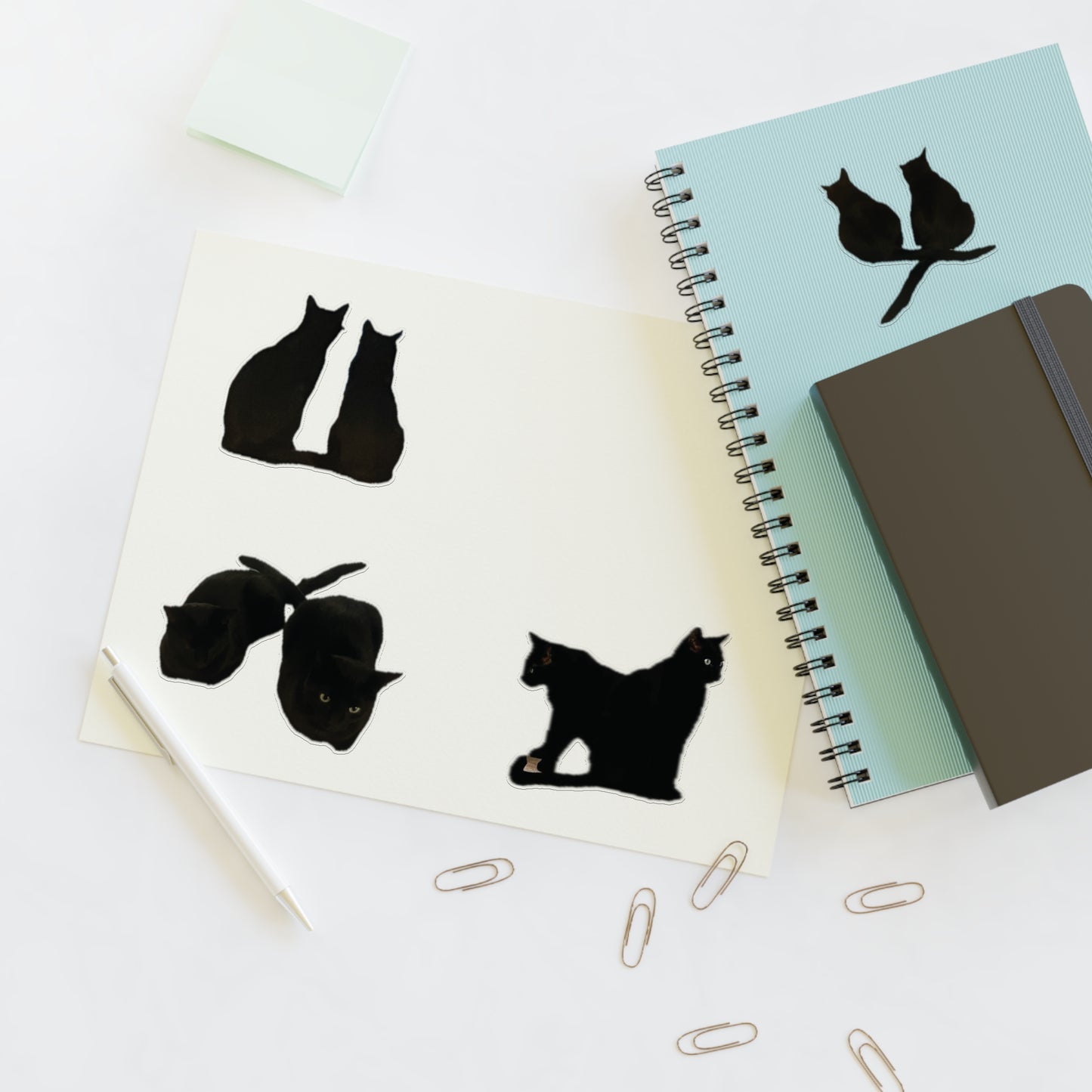 Black cat duo Sticker Sheets, black cat love, two black cats in configurations, Majik and Mischif