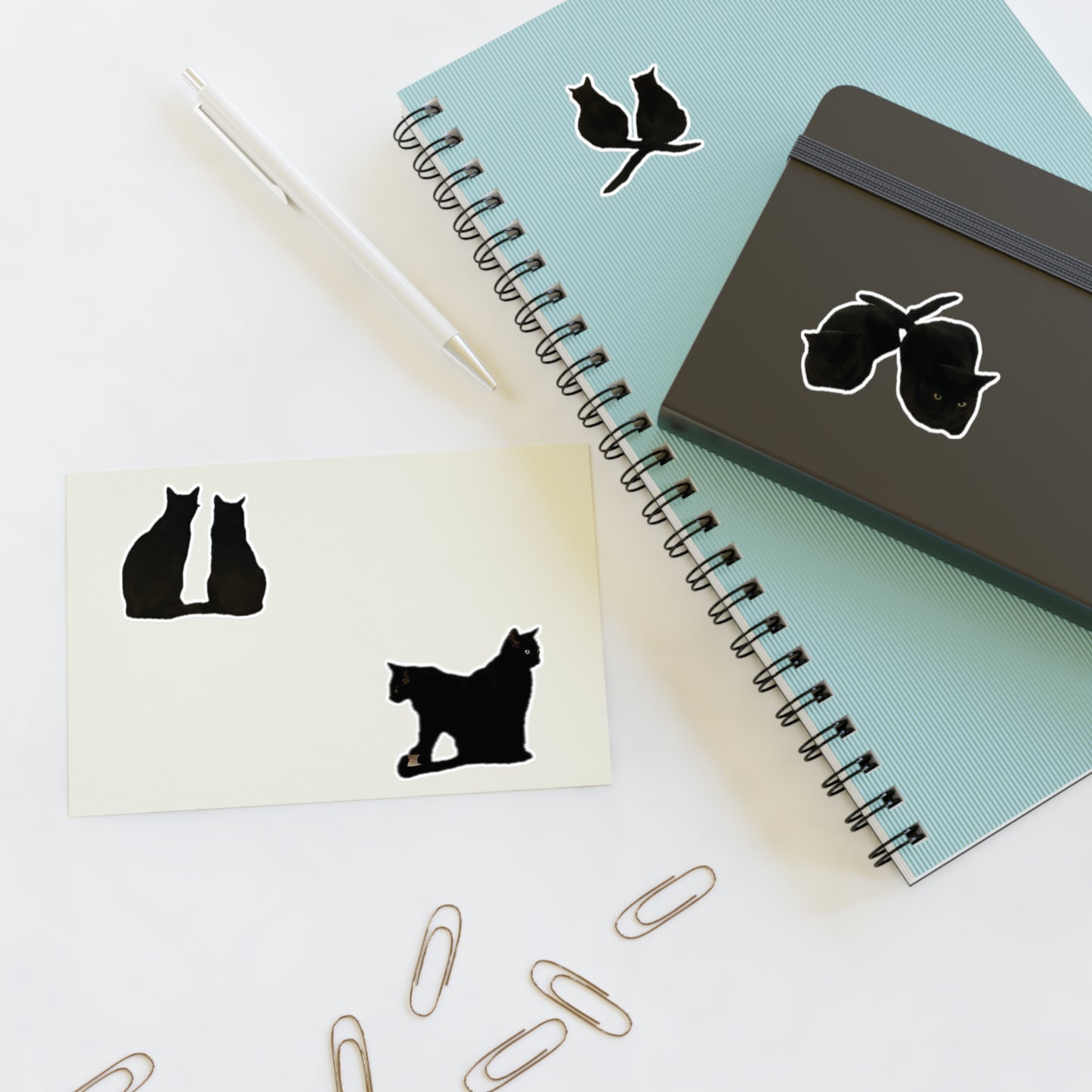 Black cat duo Sticker Sheets, black cat love, two black cats in configurations, Majik and Mischif