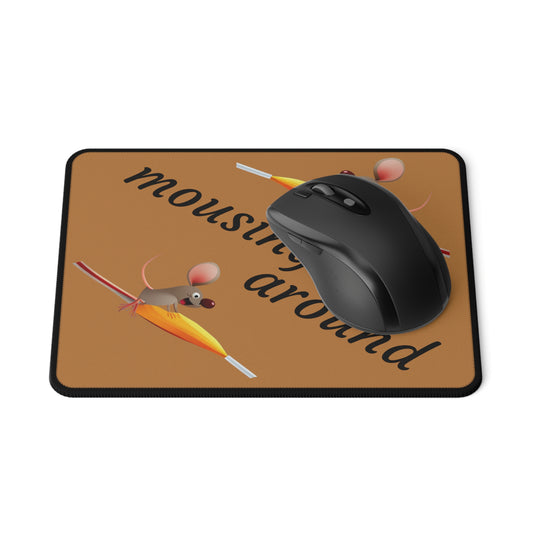 Mousing around Non-Slip Mouse Pad, Uk, Us, Aus, mouse, brown, yellow, unisex, home, office, gaming