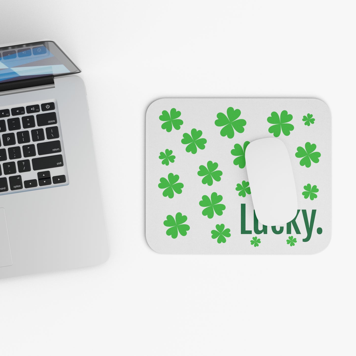 Lucky Mouse Pad, rectangle, clover, green, white, unisex, gift for everyone, home, office, work, USA, computer, tech