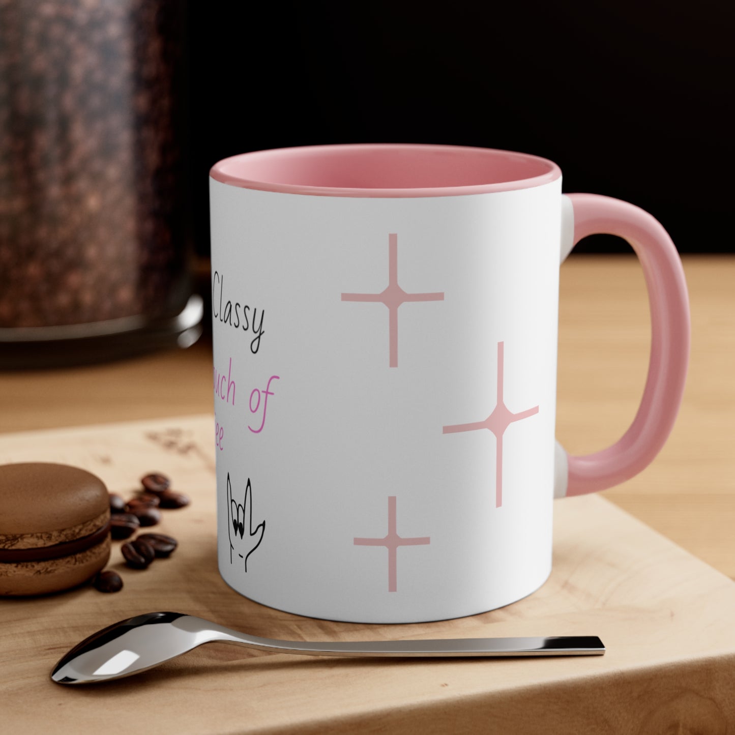 Elegant, classy and funky Coffee  cup Mug, 11oz, two tone, white with pink and or black, gift for her