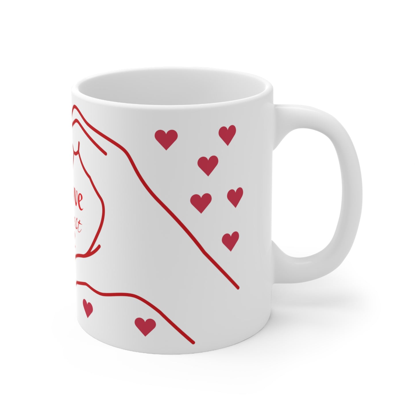 Self love is the best care White Ceramic Mug, 11oz, hearts, red, hand, she, her, gift for her, self, love, care