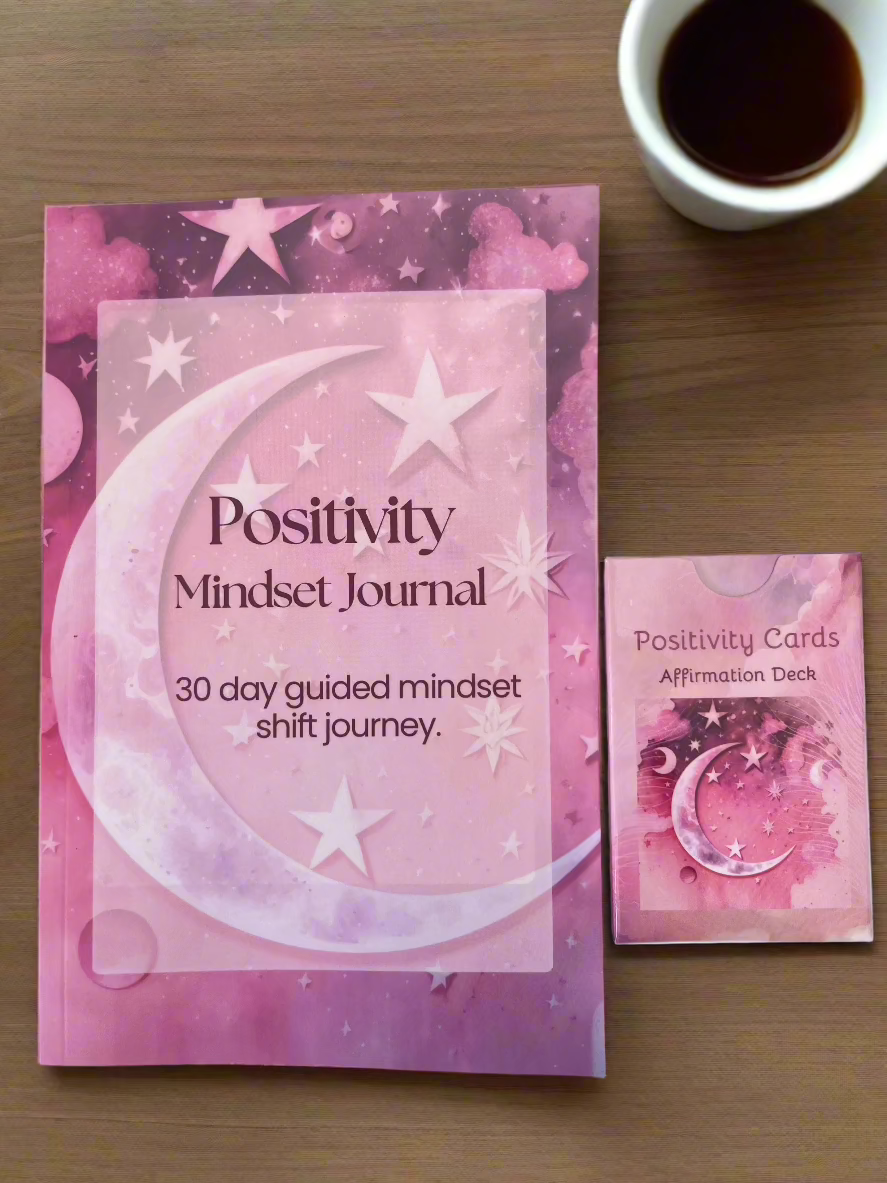 Positivity affirmations gift set including a set of 30 cards and  30 day positive mindset journal