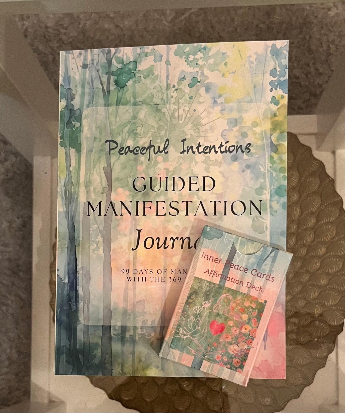 Inner Peace Affirmations Gift Set, including a set of 30 cards and Guided Inner Peace Manifestation Journal