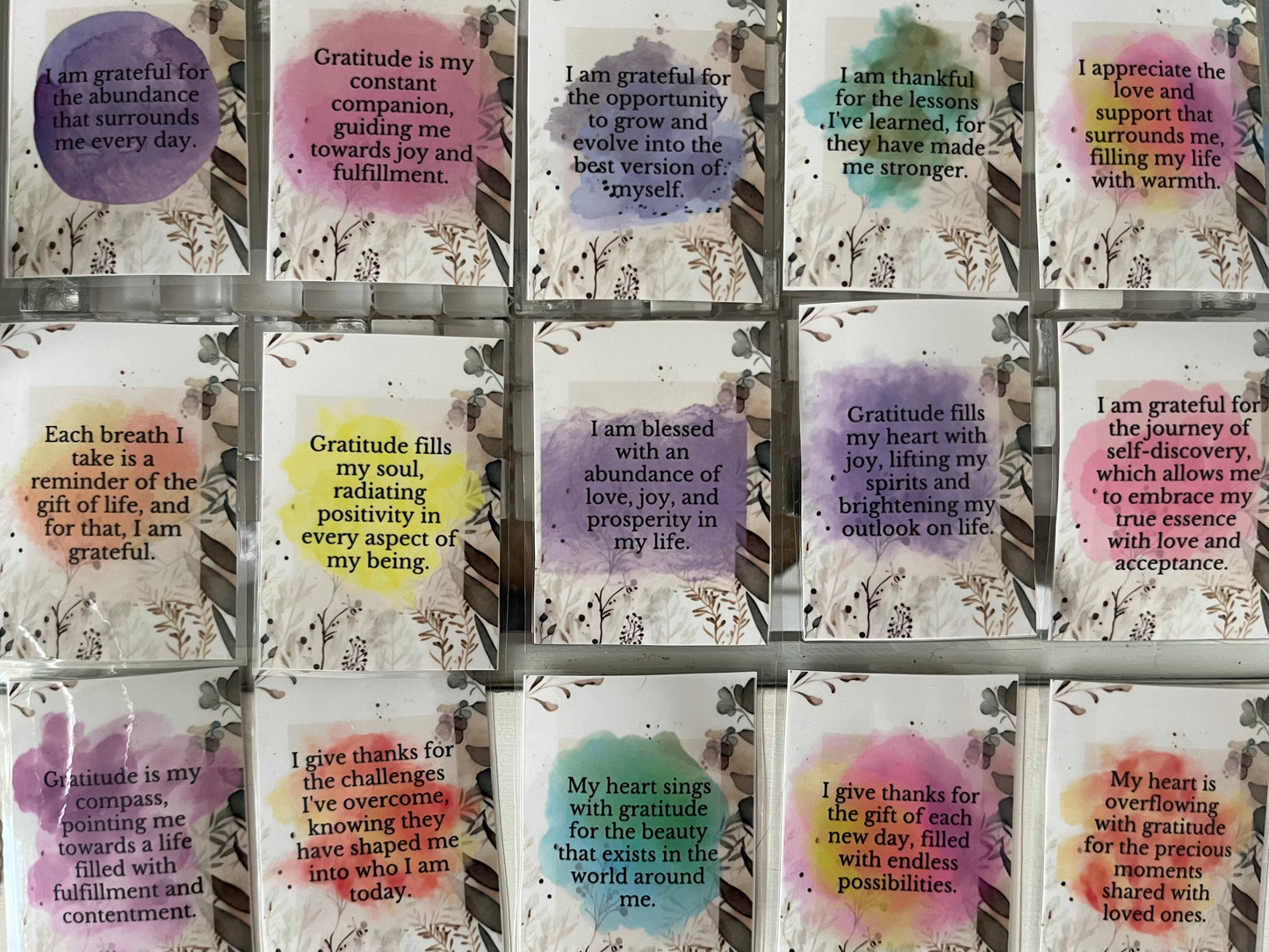 High Vibration Printed and laminated sheets of Gratitude cards  with organza bag: Cut/create your own (this is a physical product that will be mailed to you