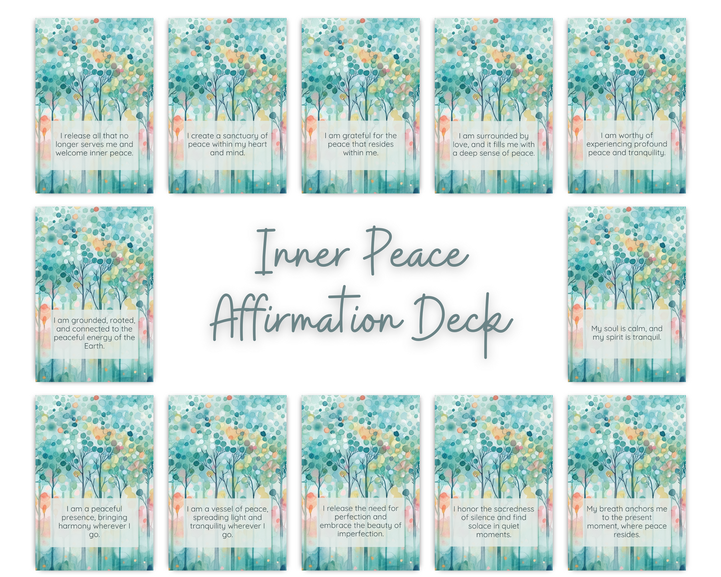 Inner Peace Affirmations Gift Set, including a set of 30 cards and Guided Inner Peace Manifestation Journal