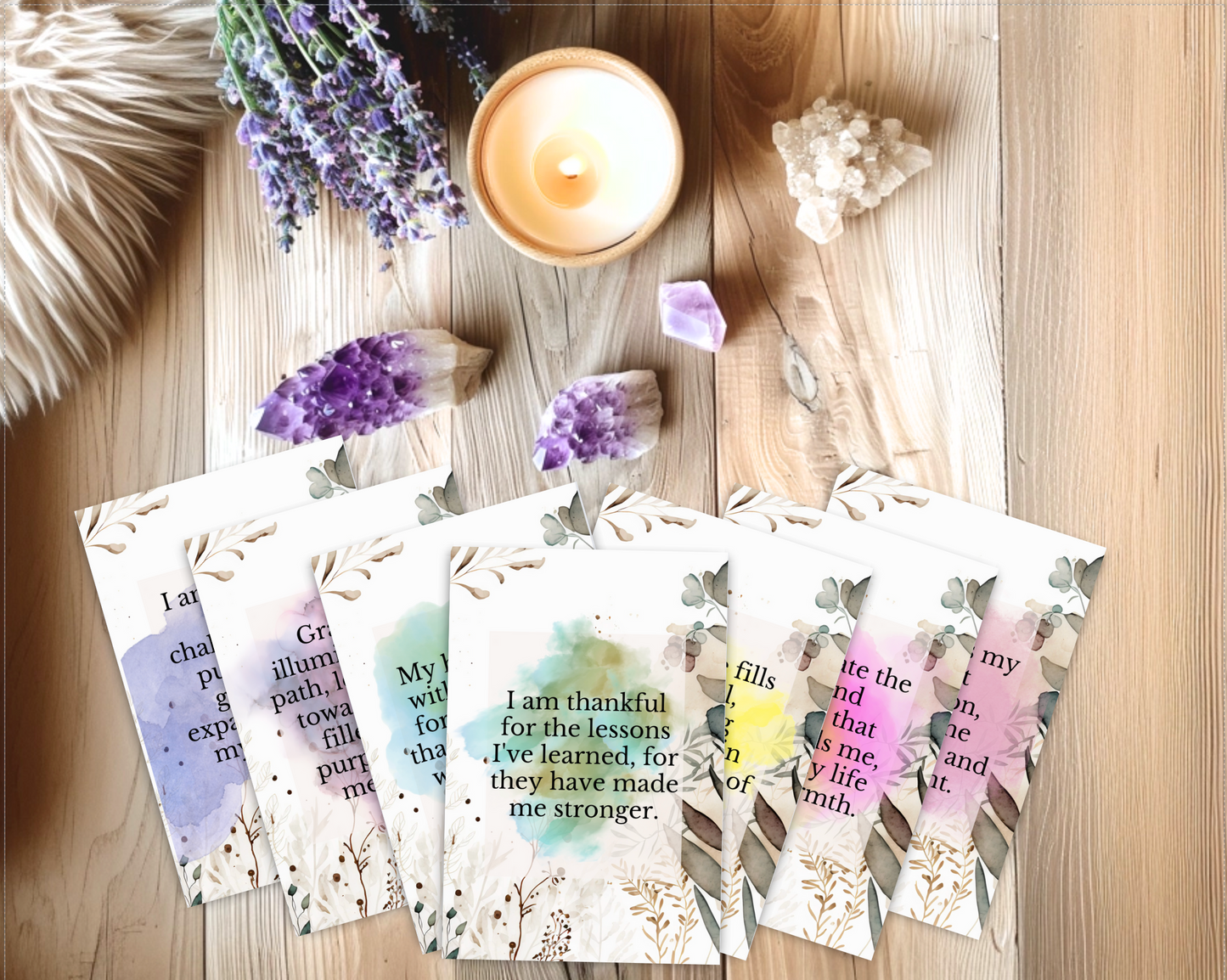 High Vibration Printed and laminated sheets of Gratitude cards  with organza bag: Cut/create your own (this is a physical product that will be mailed to you