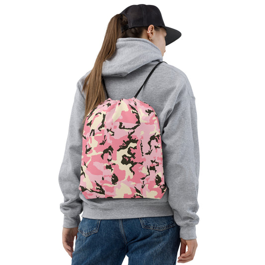 Drawstring bag, pink camo design, polyester