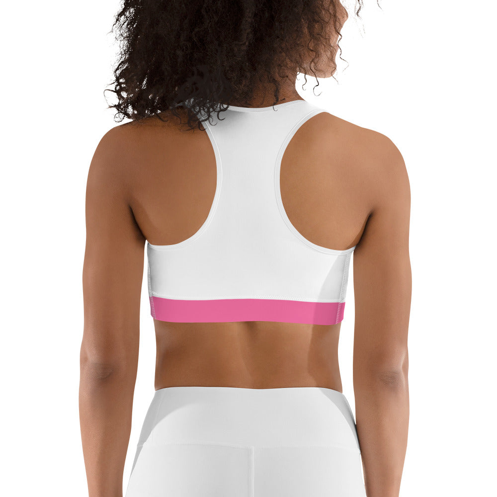 Sports bra soft white with pink butterfly design matches separate listing for yoga pants, moisture wicking, pretty