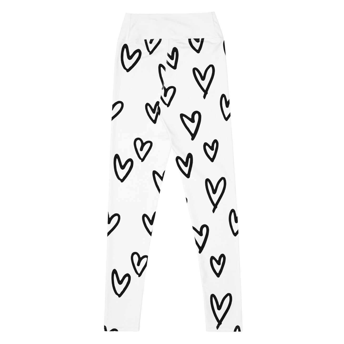 Yoga Leggings, soft, comfortable, stretchy, microfibre, white with black hearts