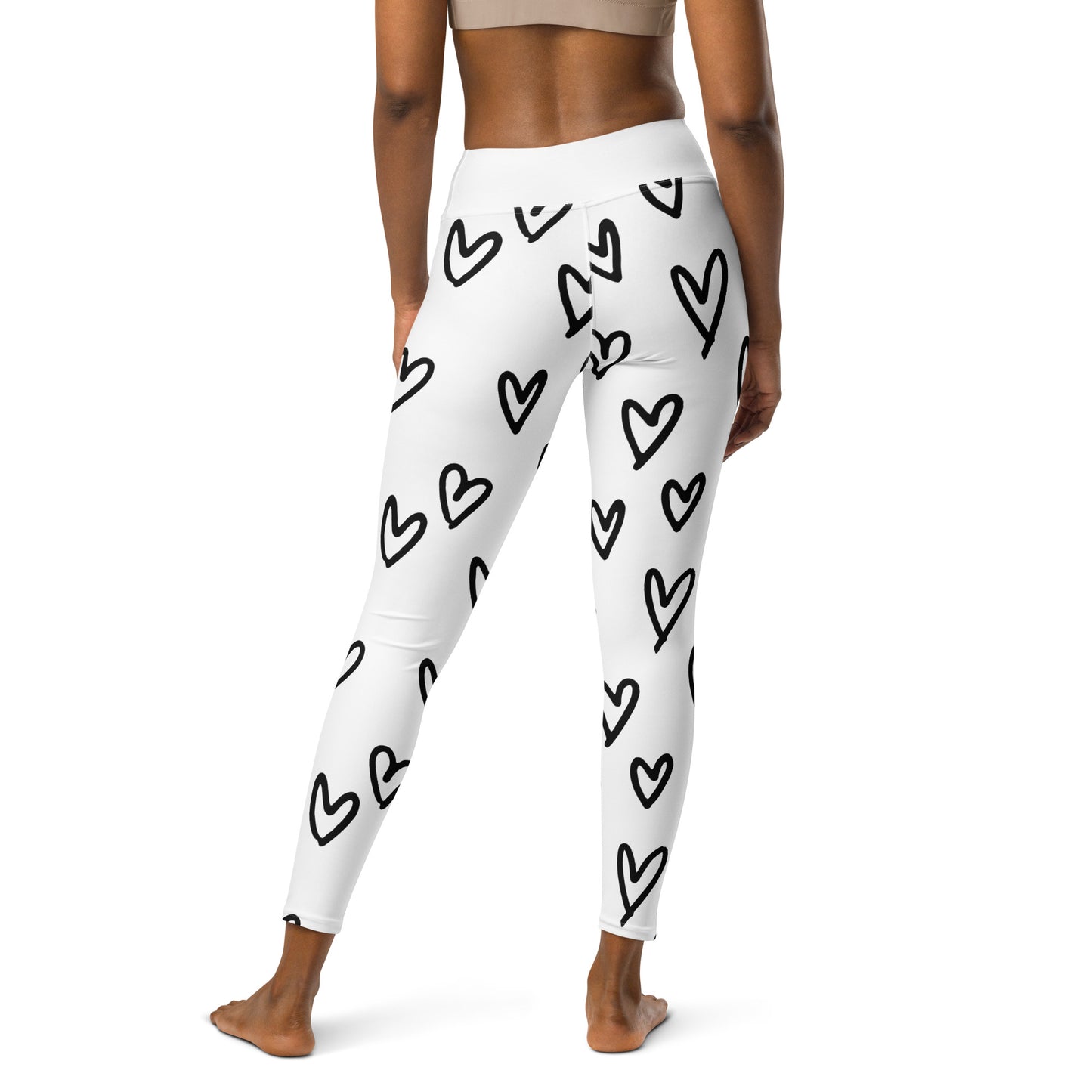 Yoga Leggings, soft, comfortable, stretchy, microfibre, white with black hearts