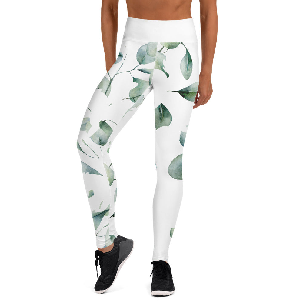 Yoga Leggings, soft, elegant, leaf green design, super soft, comfortable, stretchy, microfibre