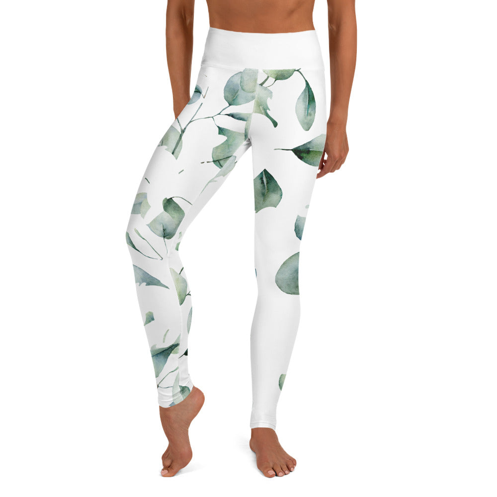 Yoga Leggings, soft, elegant, leaf green design, super soft, comfortable, stretchy, microfibre