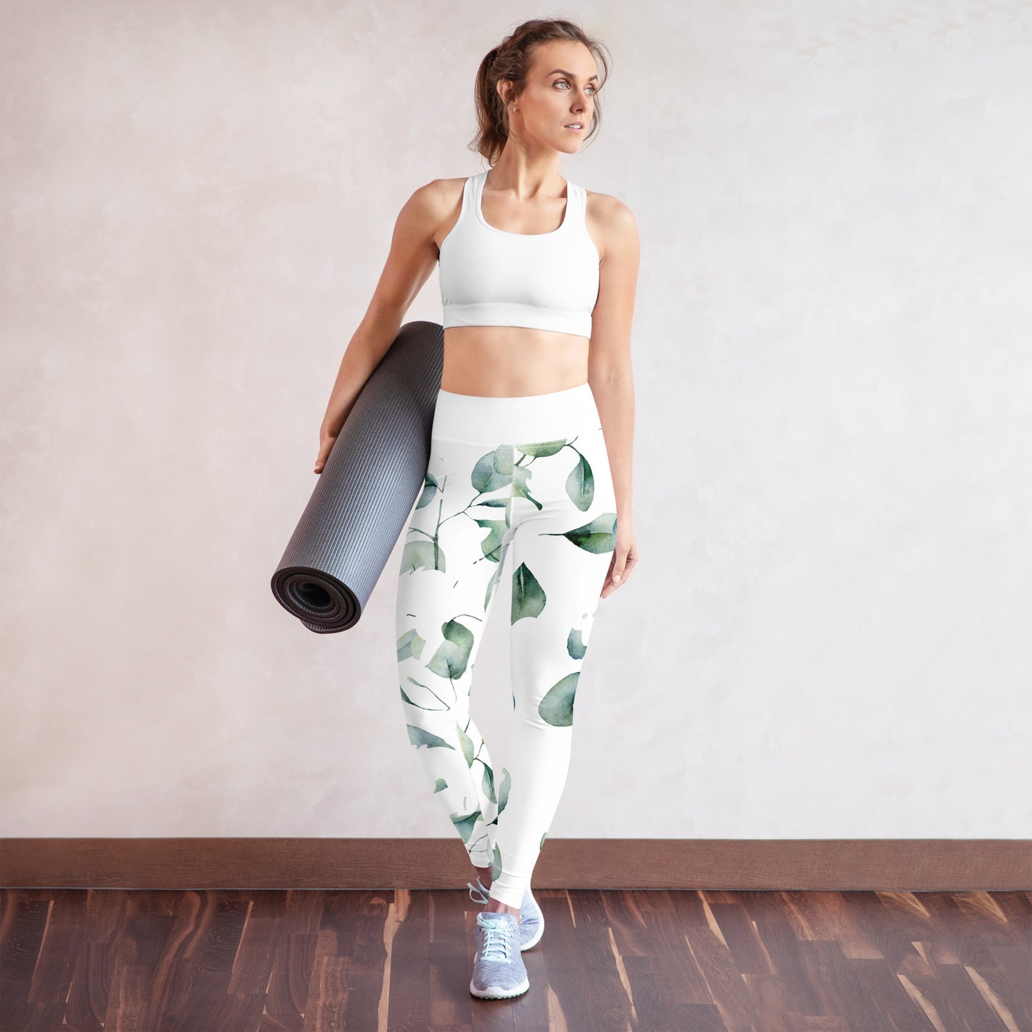 Yoga Leggings, soft, elegant, leaf green design, super soft, comfortable, stretchy, microfibre