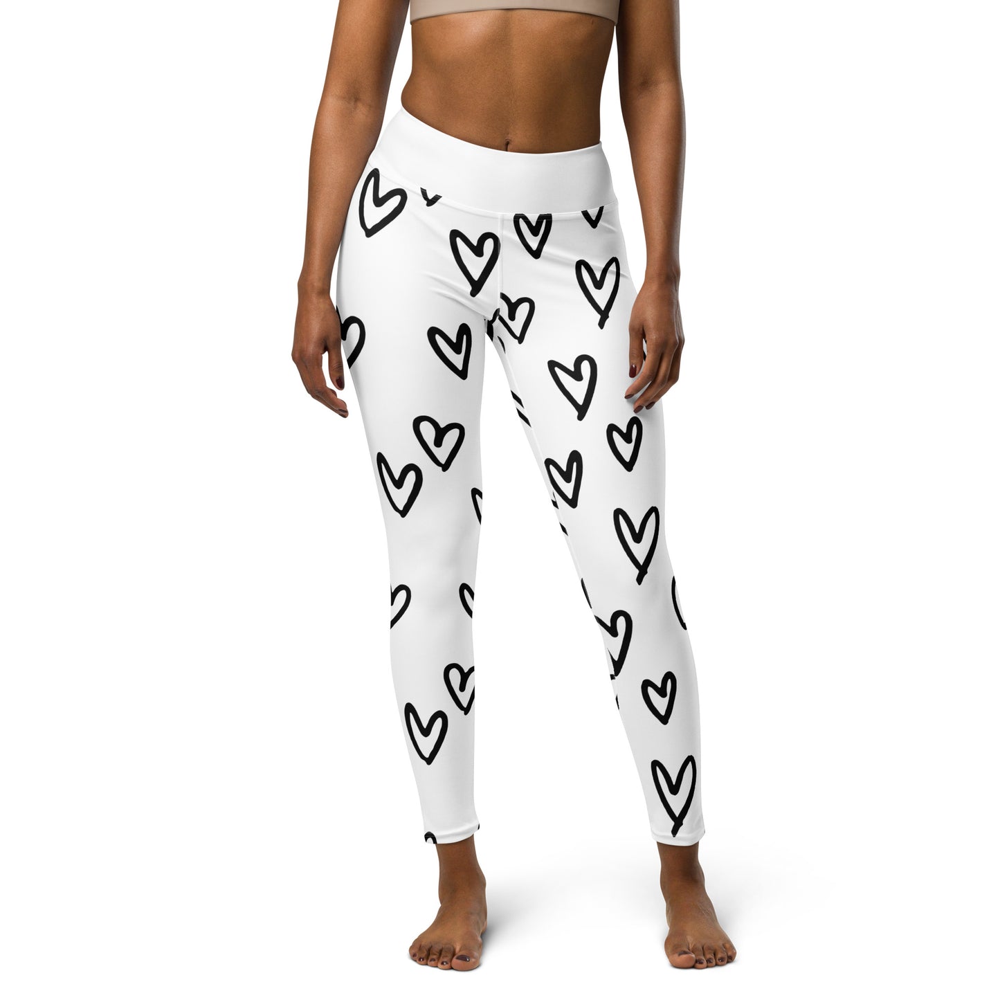 Yoga Leggings, soft, comfortable, stretchy, microfibre, white with black hearts