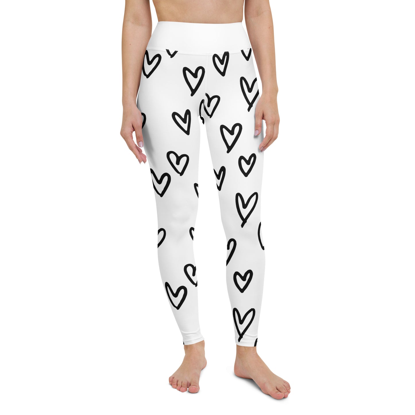 Yoga Leggings, soft, comfortable, stretchy, microfibre, white with black hearts