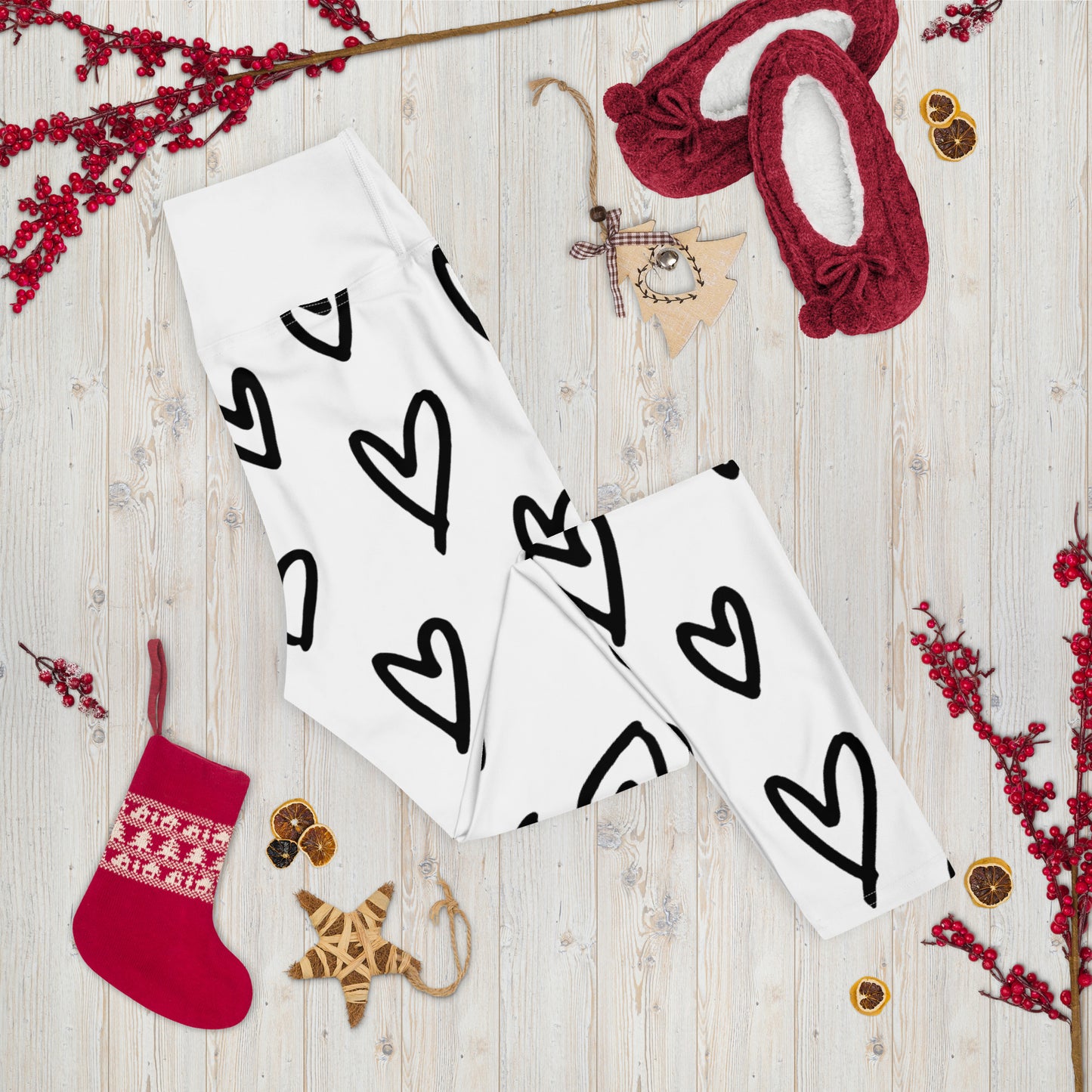 Yoga Leggings, soft, comfortable, stretchy, microfibre, white with black hearts