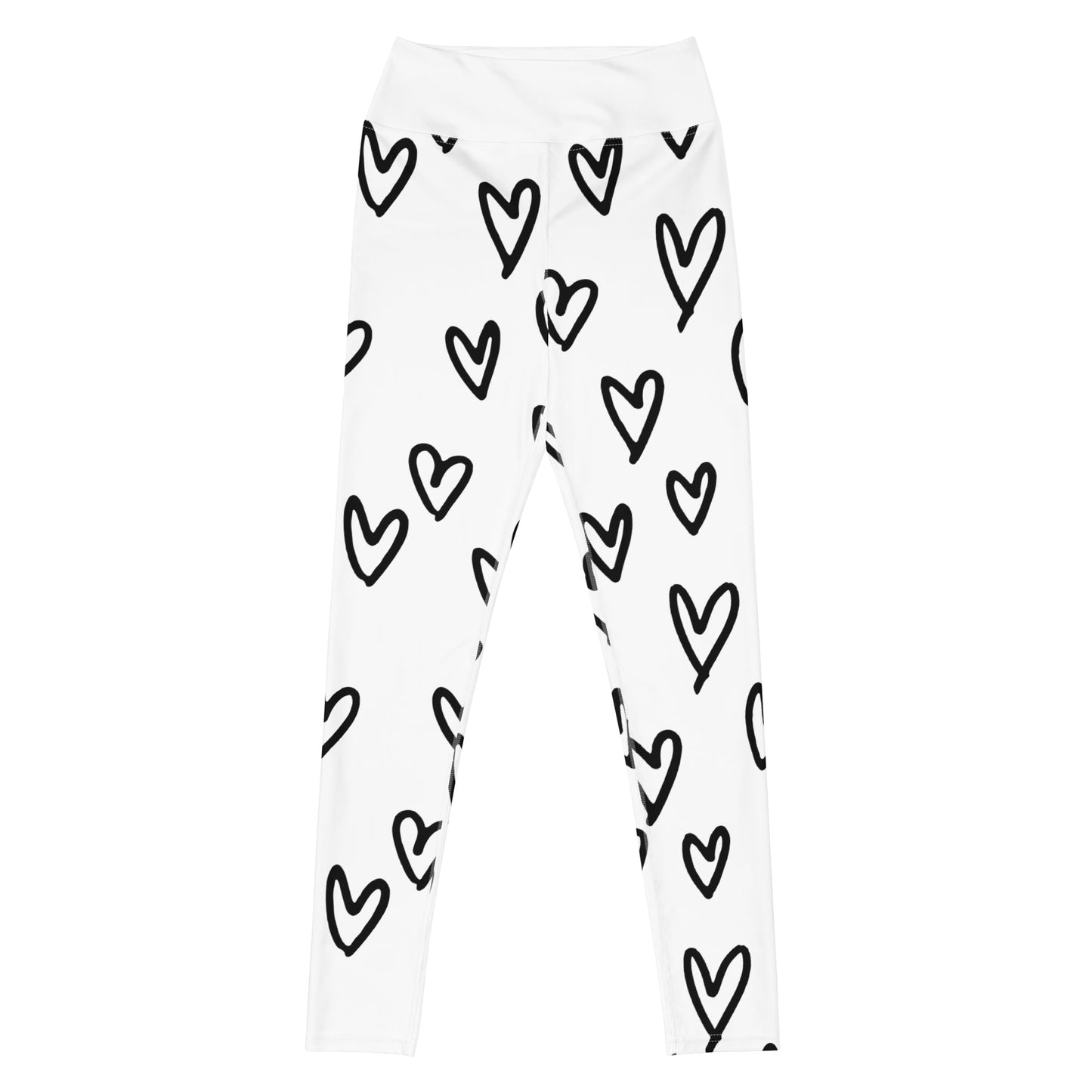 Yoga Leggings, soft, comfortable, stretchy, microfibre, white with black hearts