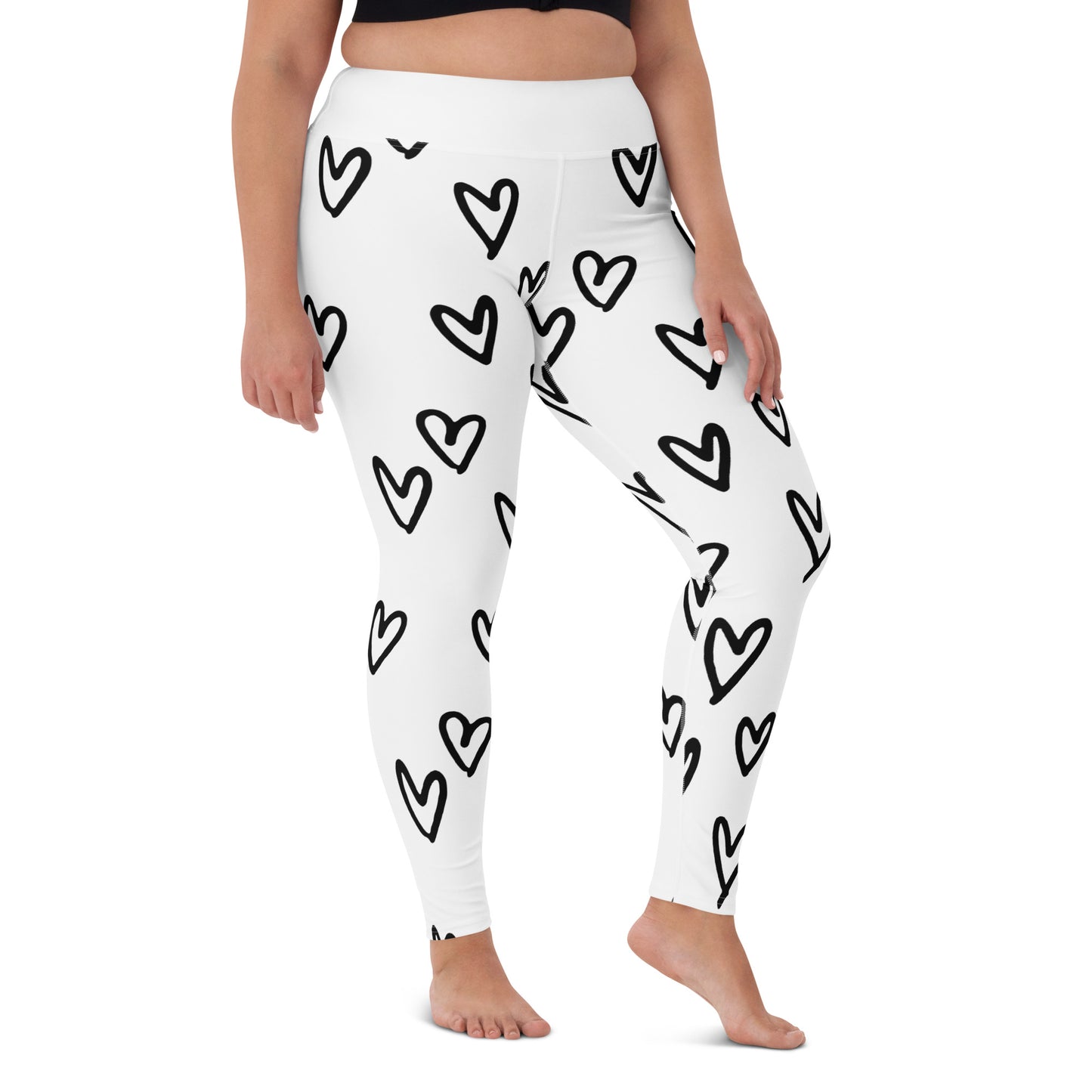 Yoga Leggings, soft, comfortable, stretchy, microfibre, white with black hearts