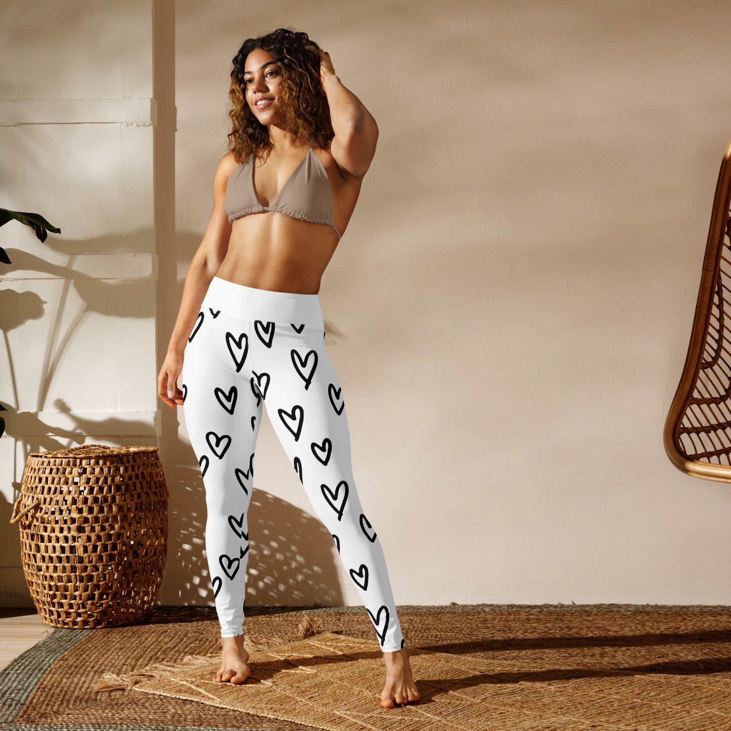 Yoga Leggings, soft, comfortable, stretchy, microfibre, white with black hearts