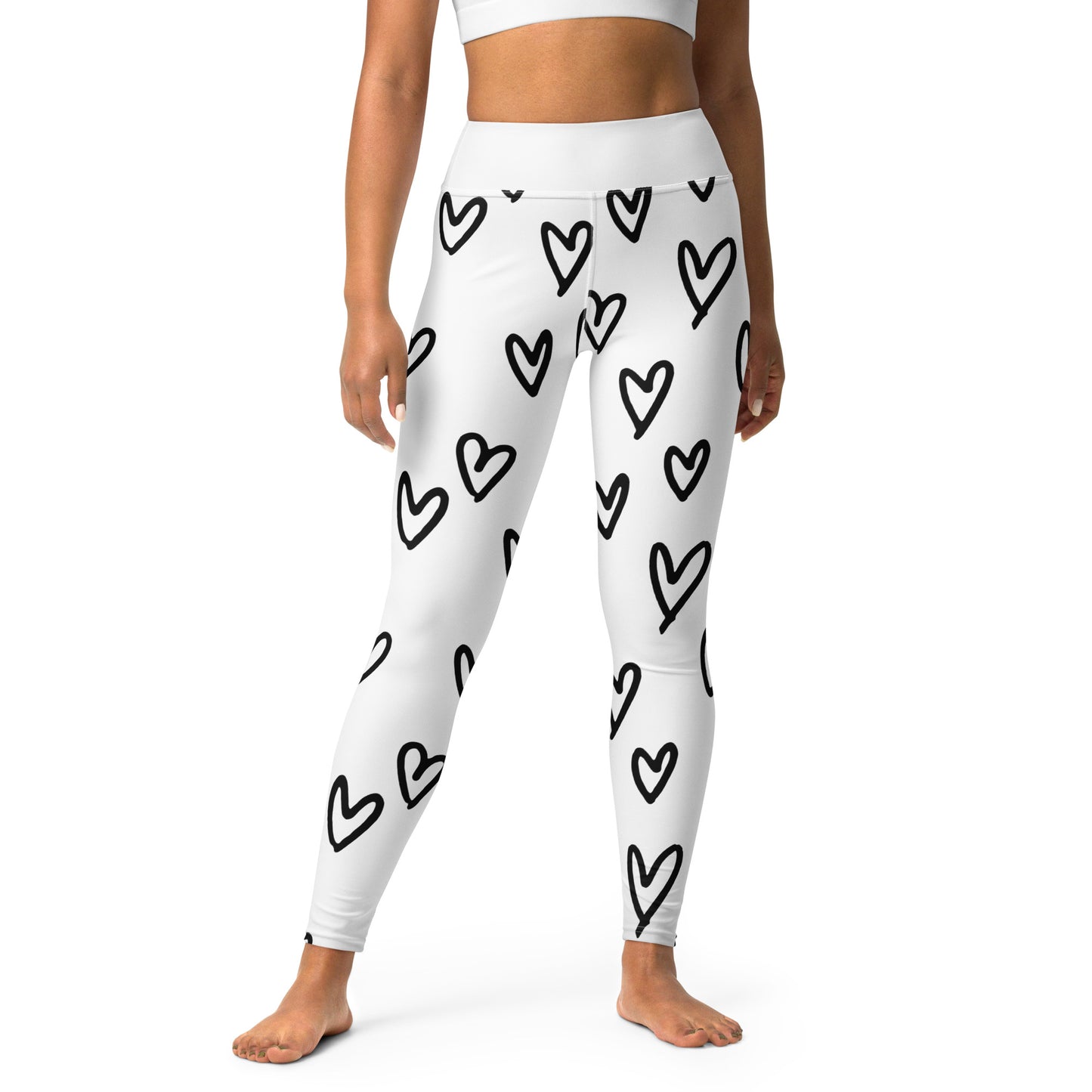 Yoga Leggings, soft, comfortable, stretchy, microfibre, white with black hearts