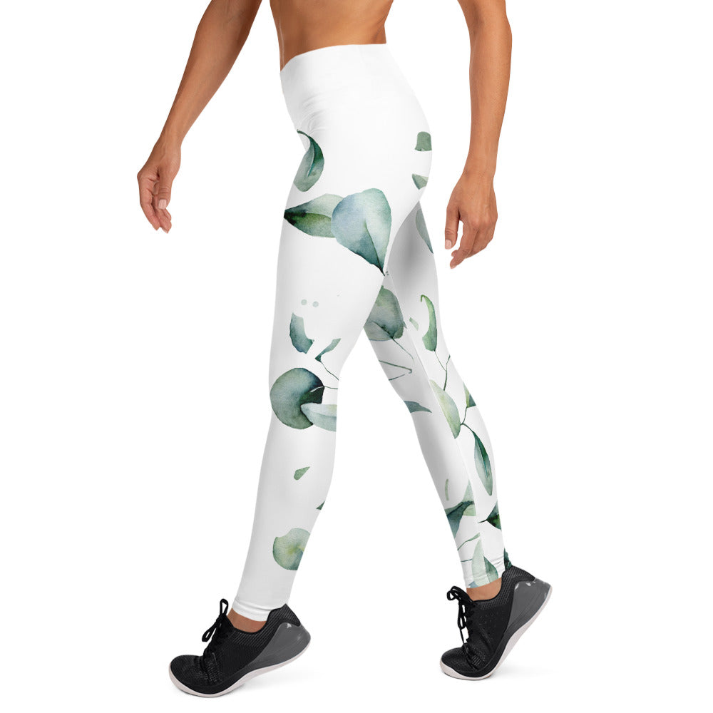 Yoga Leggings, soft, elegant, leaf green design, super soft, comfortable, stretchy, microfibre