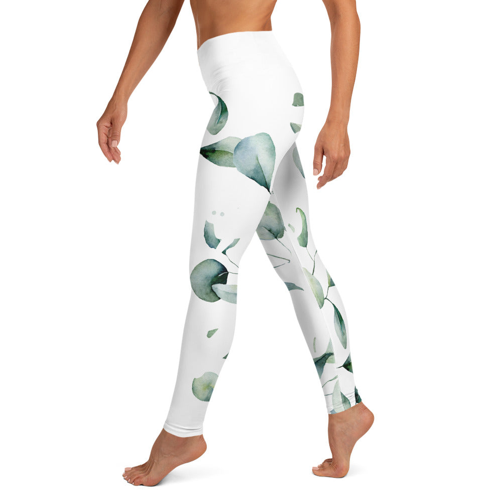 Yoga Leggings, soft, elegant, leaf green design, super soft, comfortable, stretchy, microfibre