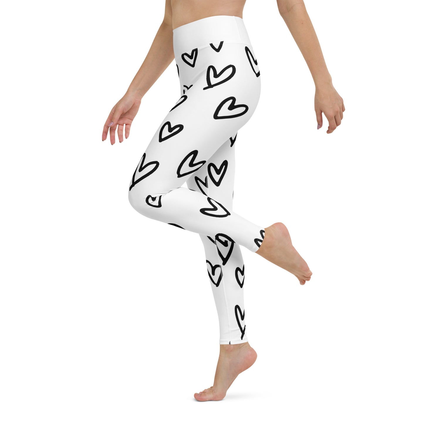 Yoga Leggings, soft, comfortable, stretchy, microfibre, white with black hearts