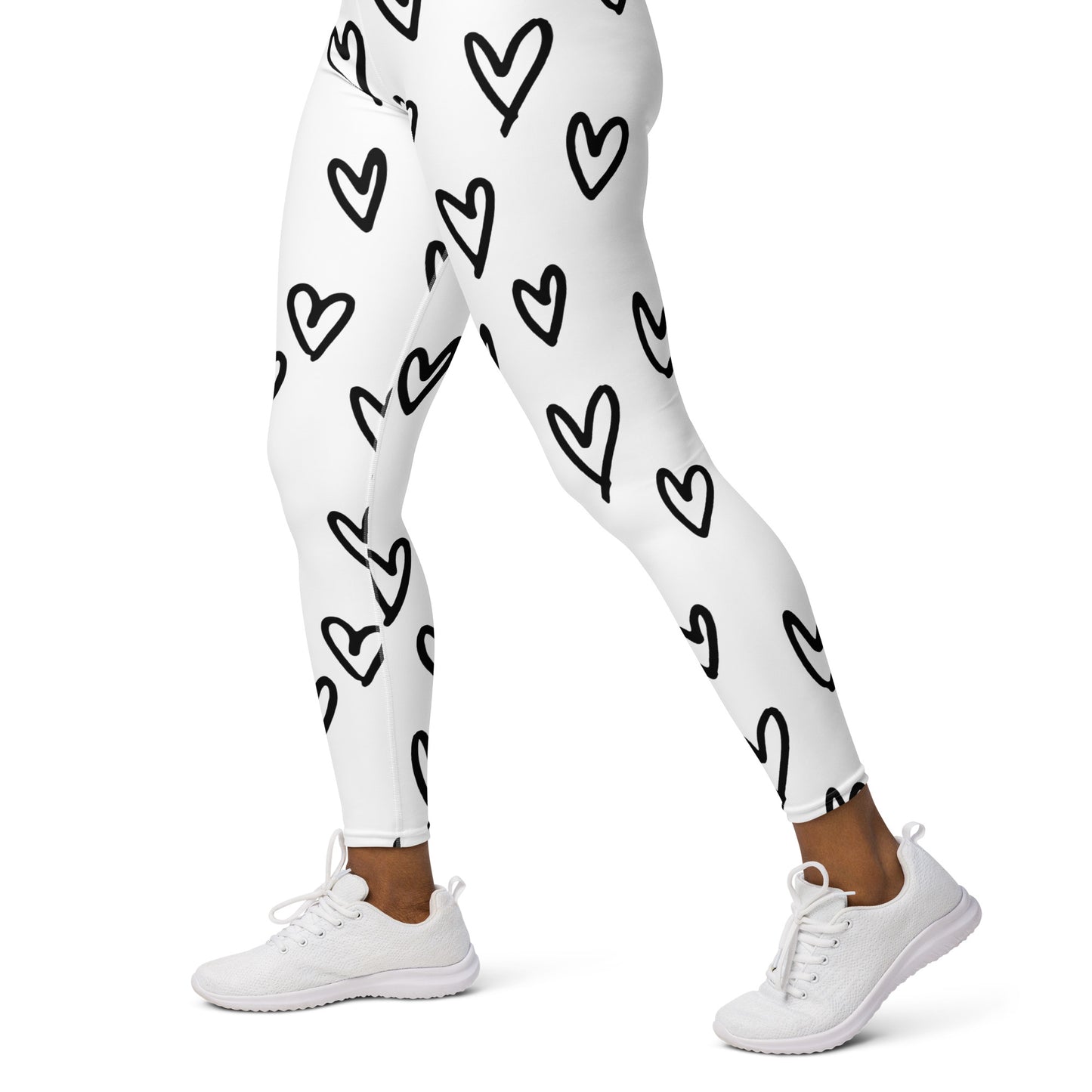 Yoga Leggings, soft, comfortable, stretchy, microfibre, white with black hearts