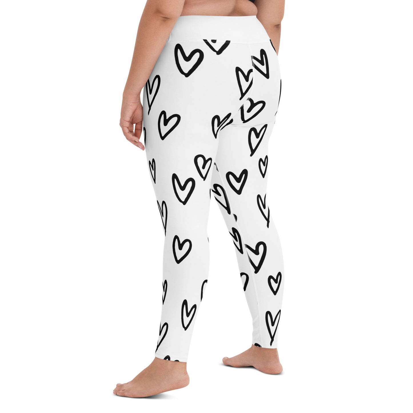 Yoga Leggings, soft, comfortable, stretchy, microfibre, white with black hearts