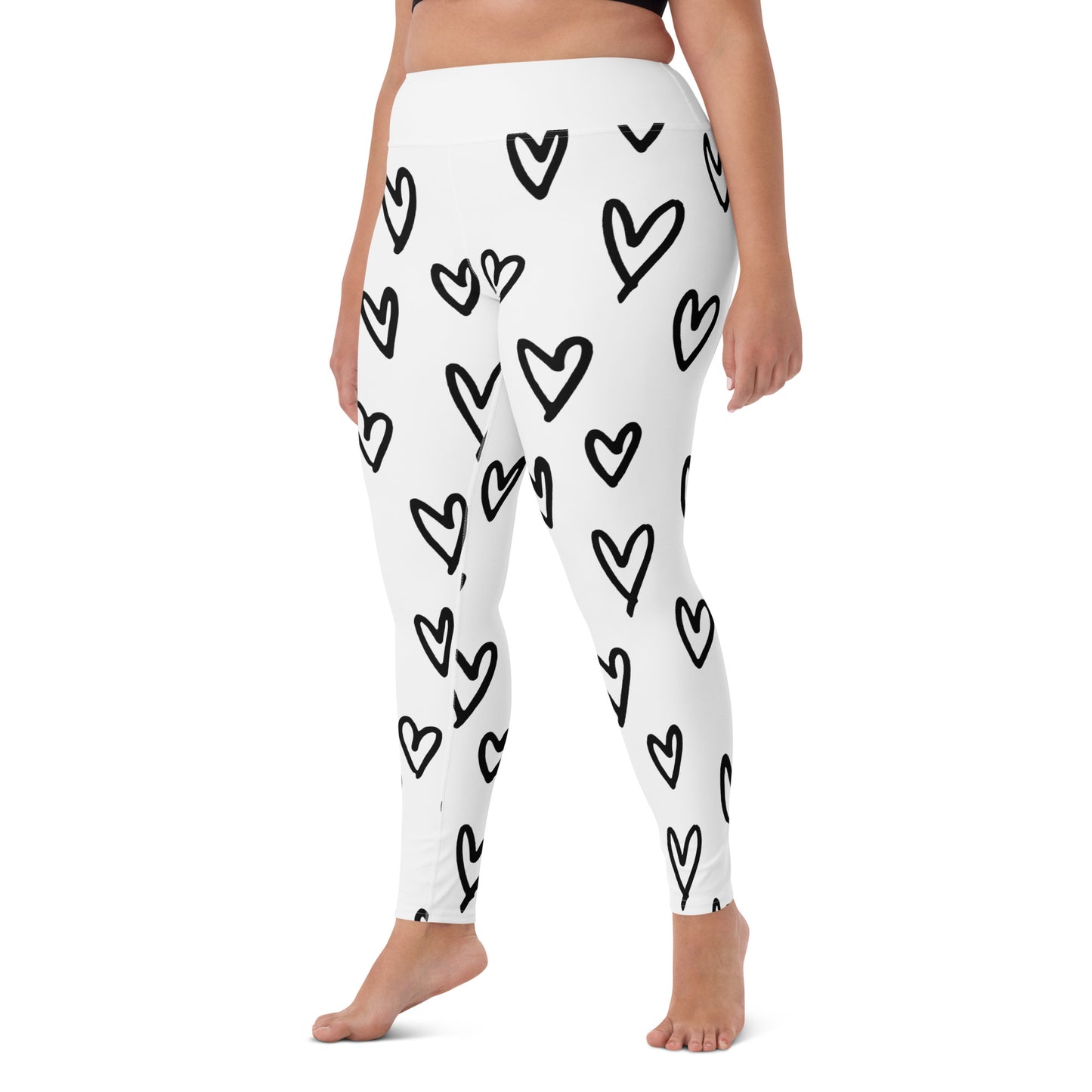 Yoga Leggings, soft, comfortable, stretchy, microfibre, white with black hearts