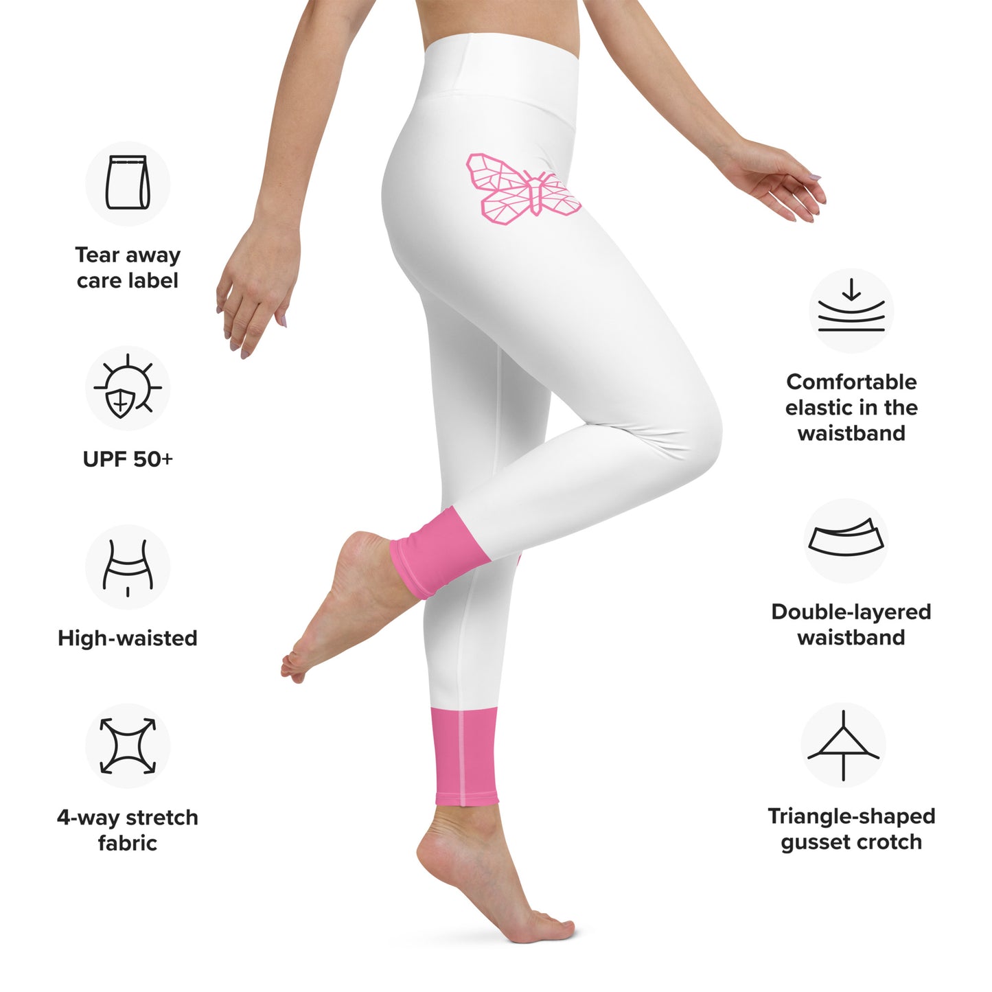 Yoga Leggings, pink butterfly design, for comfort and elegance, for the yogini, lounger or for day to day comfort, microfiber