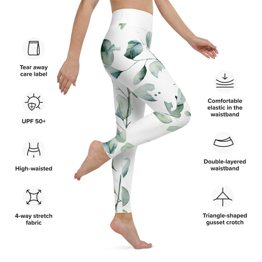 Yoga Leggings, soft, elegant, leaf green design, super soft, comfortable, stretchy, microfibre