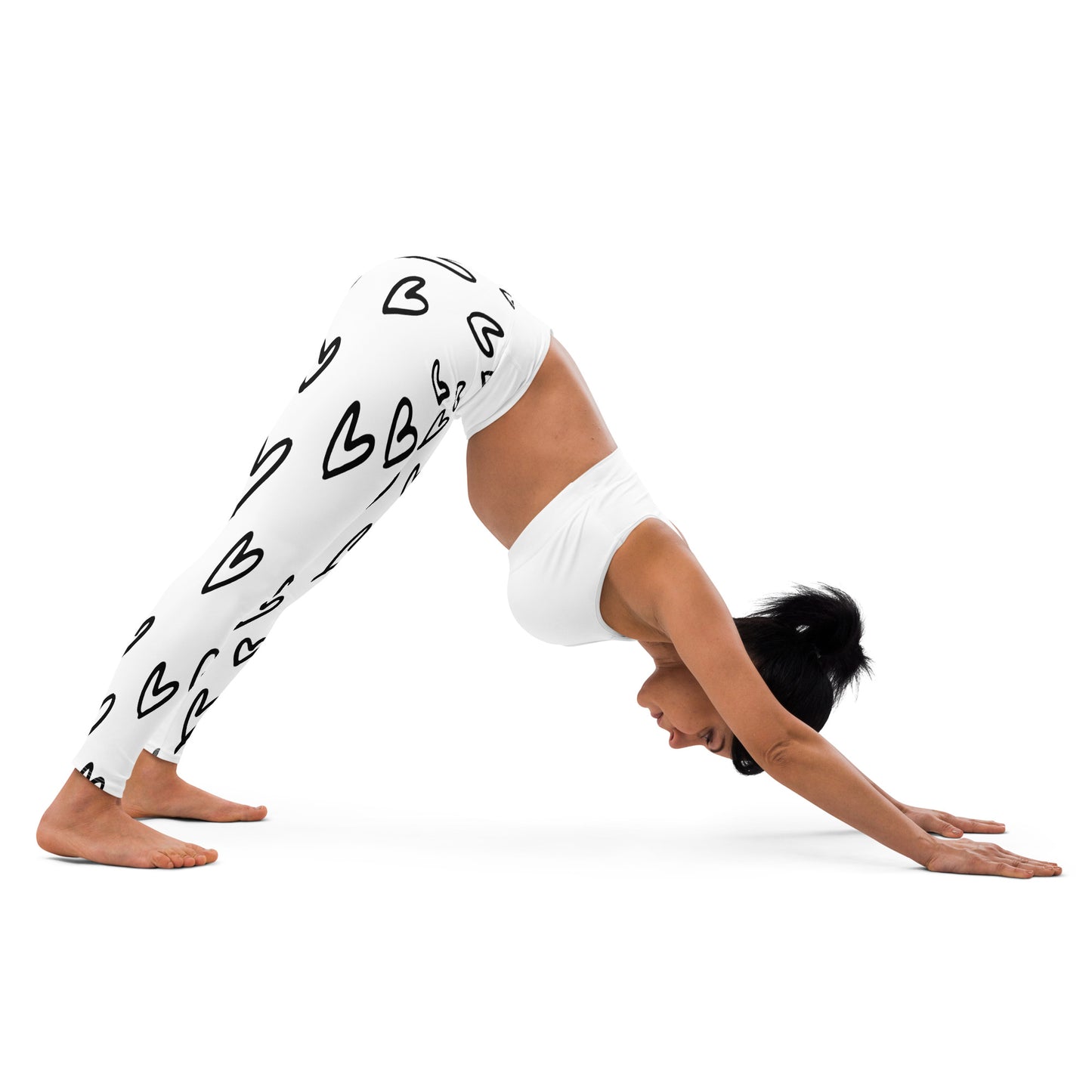 Yoga Leggings, soft, comfortable, stretchy, microfibre, white with black hearts