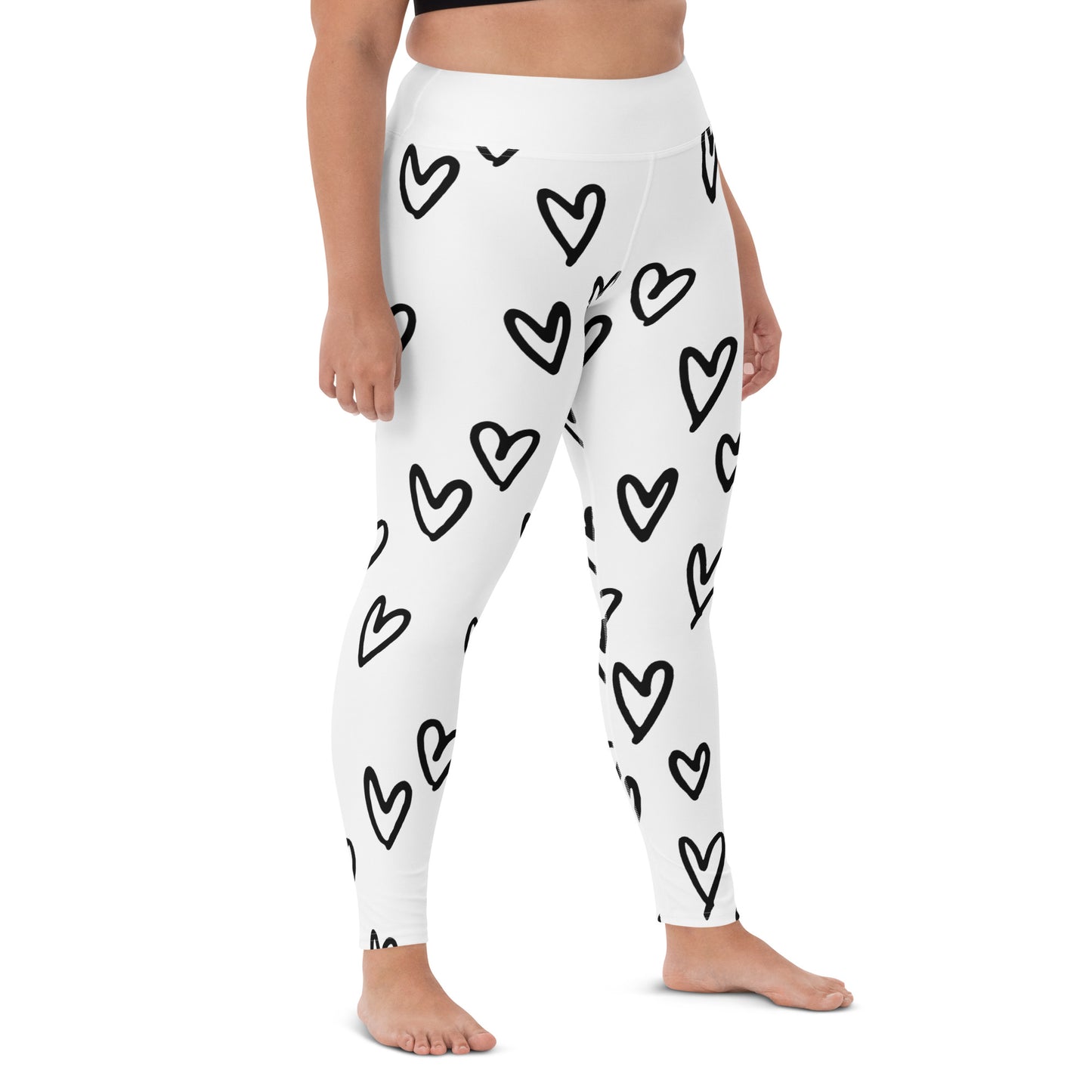 Yoga Leggings, soft, comfortable, stretchy, microfibre, white with black hearts