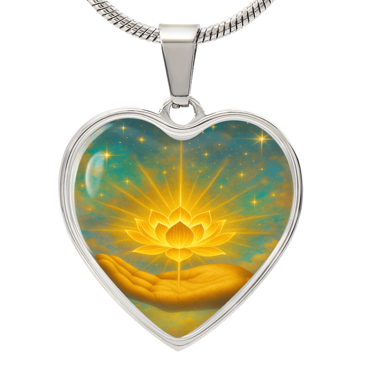Golden Flower of Divine Conscious Expansion Necklace, engravable, light encoded, prayers answered, angels, related free video