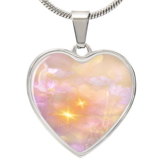 Intention Necklace, light encoded, Angel Light Codes, Your assured success leads the way, heart shaped pendant in choice of silver or gold colours, with chain, engraving available.