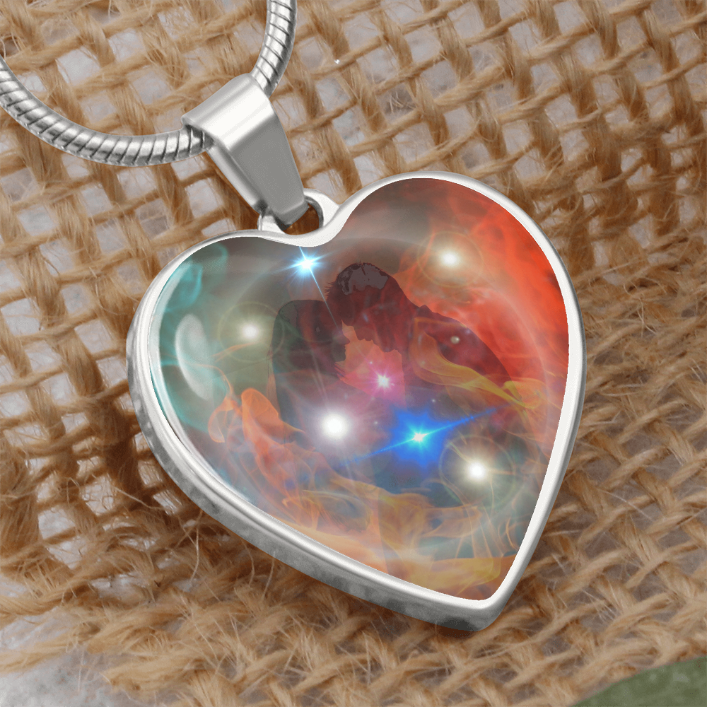 Twinflame Necklace, Twinflame Ring, light encoded image, worn over your soul seat, heart shaped, engraving option, channelled message.