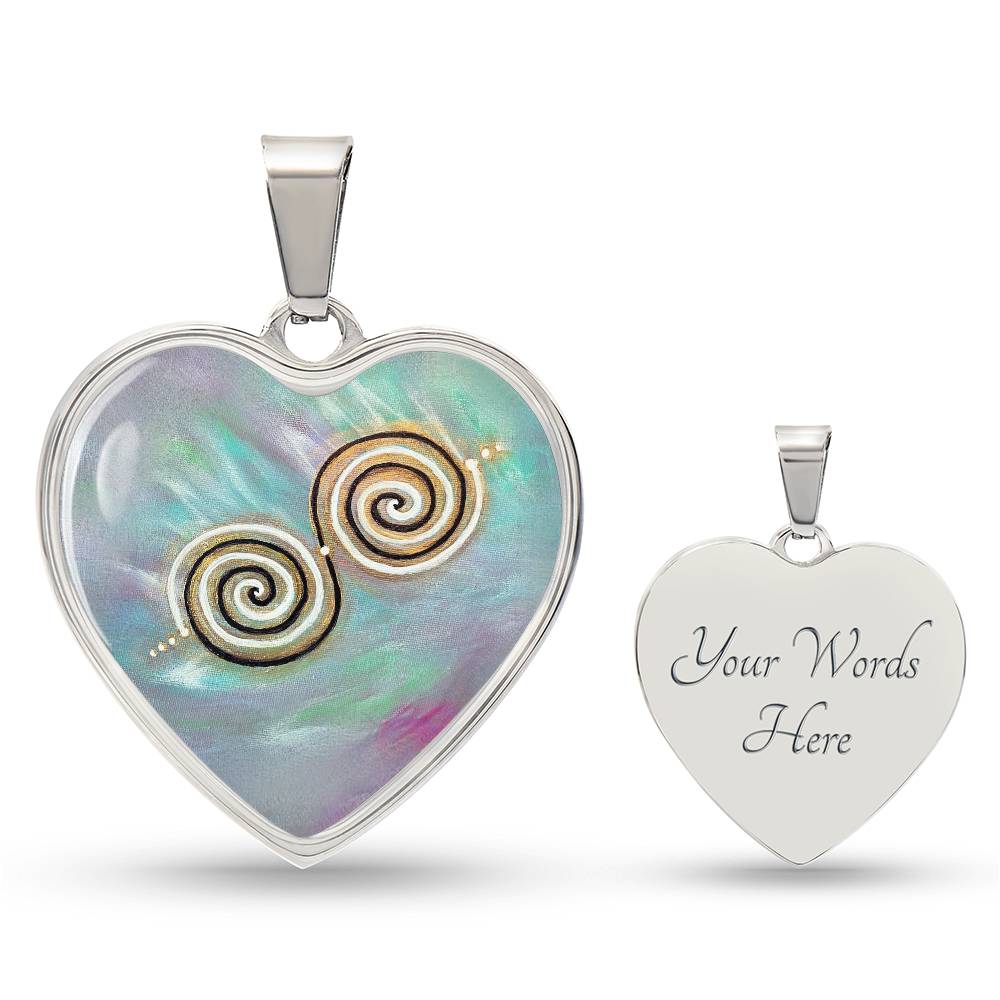 Twinflame Spiral Intention Necklace, light encoded with energies of Twinflame Unity Anchoring, heart shaped, engraving option