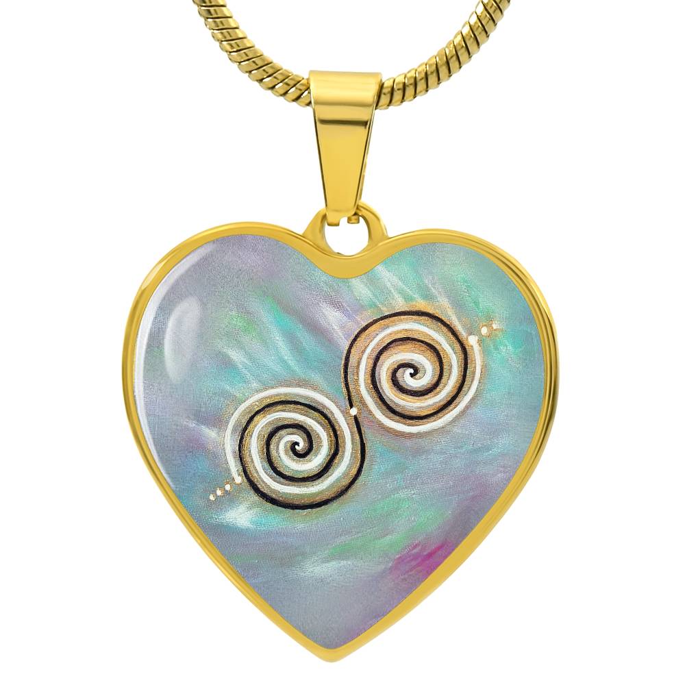 Twinflame Spiral Intention Necklace, light encoded with energies of Twinflame Unity Anchoring, heart shaped, engraving option