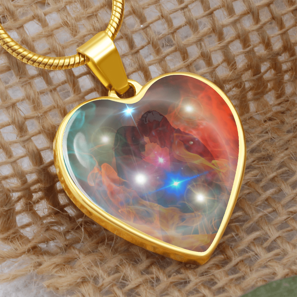 Twinflame Necklace, Twinflame Ring, light encoded image, worn over your soul seat, heart shaped, engraving option, channelled message.