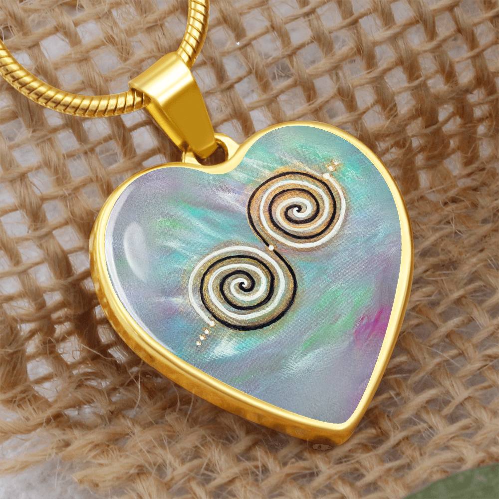 Twinflame Spiral Intention Necklace, light encoded with energies of Twinflame Unity Anchoring, heart shaped, engraving option